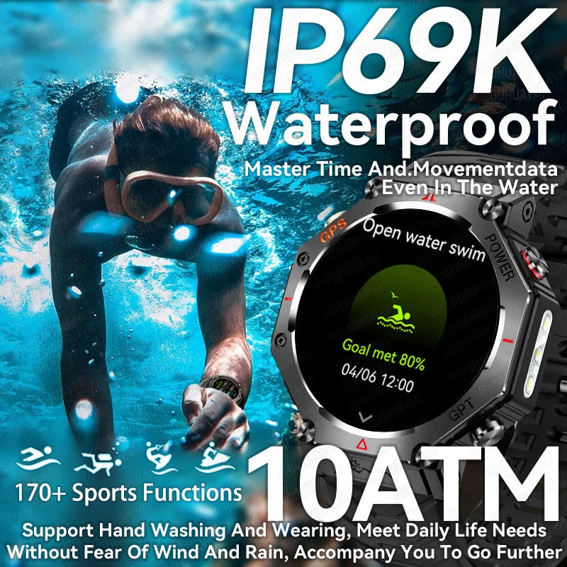 GPS New Titanium alloy Smart Watch AMOLED 10ATM Waterproof Compass Tactics Flashlight Voice Call Sport Men Fitness Swim Bracelet
