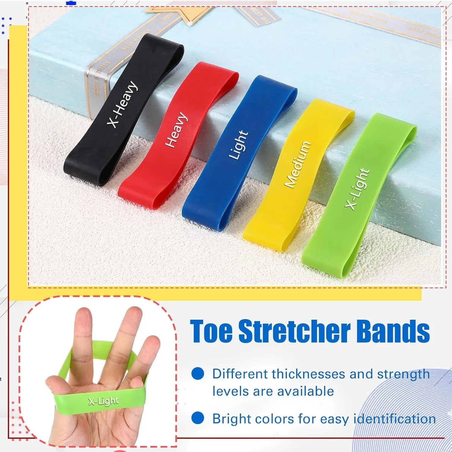 5pcs Toe Stretch Bands, Big Toe Spacers, Finger Resistance Stretchers, Women Men Foot Thumb Yoga Bands Finger Exercise Straps