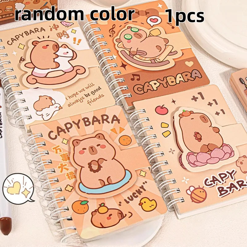 Capybara Panda Mini Journal  A7 Pocket Spiral Notebook with Velcro Closure for Student Portable Pad