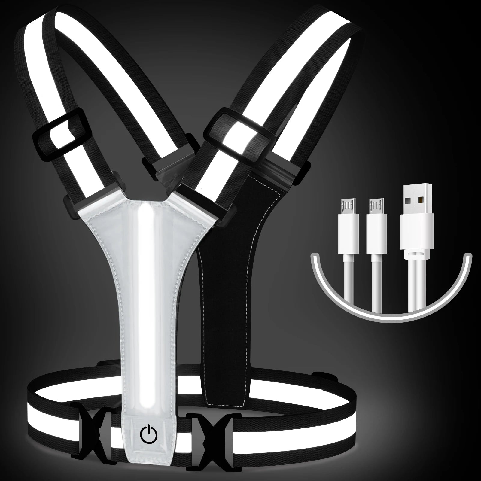 LED Night Running Vest Reflective Cycling Walking Highlight Security Vests USB Rechargeable Safety Straps for Kids Adults Biking