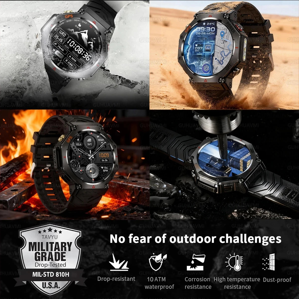 GPS New Titanium alloy Smart Watch AMOLED 10ATM Waterproof Compass Tactics Flashlight Voice Call Sport Men Fitness Swim Bracelet