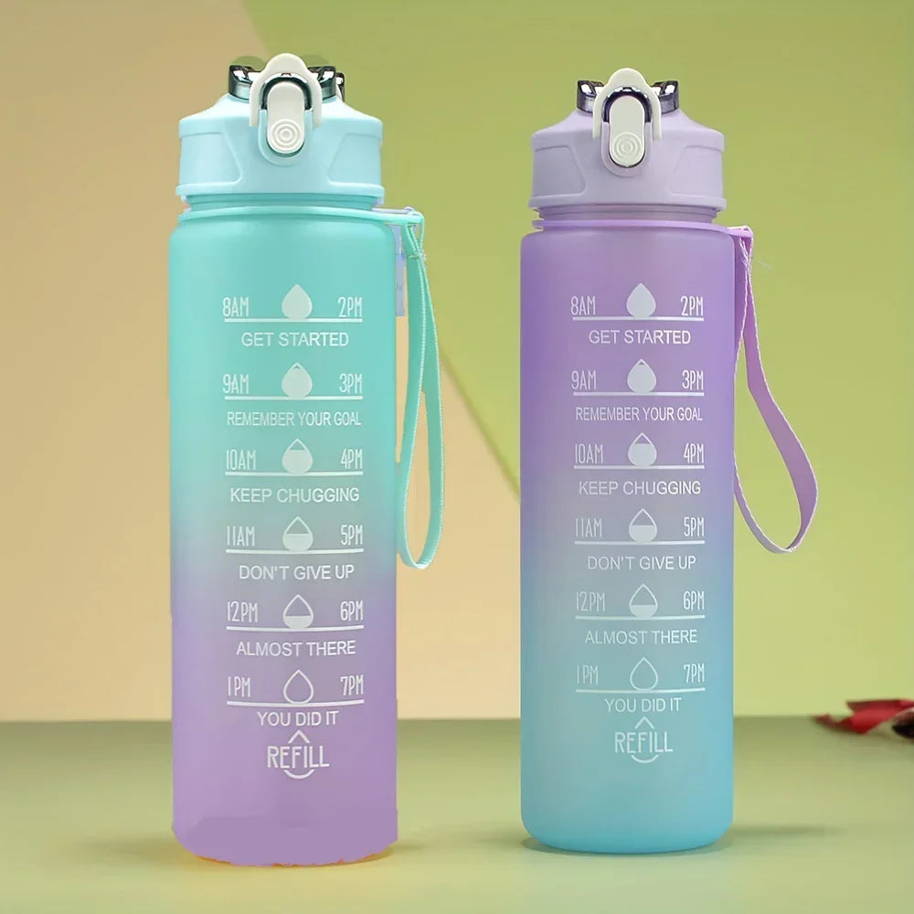 1-8pcs BPA Free Leak Proof Plastic Straw Sports Water Bottle High Quality Tour Hiking Portable  Drink Bottles with Time Marker