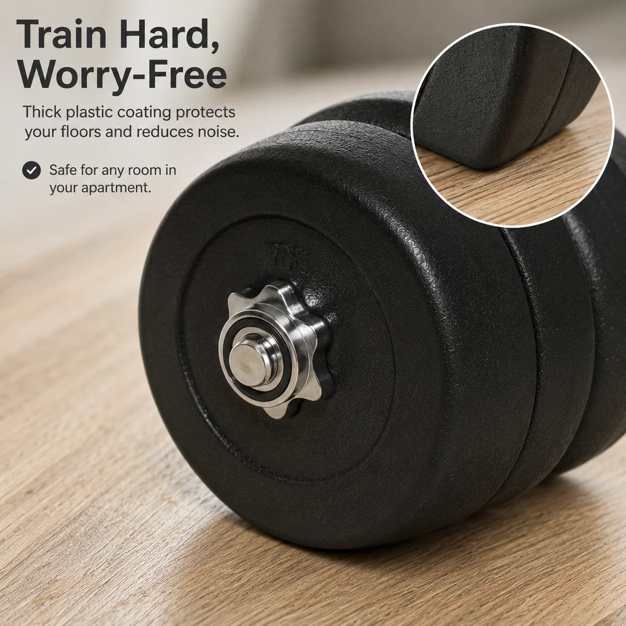 Dumbbell Set 8 x 5 kg, 4 x 1.5 kg Weight Plates with Plastic Coating, Floor-Friendly, Black, for Home Gym Full Body Workout