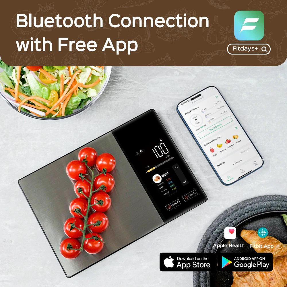 Smart Kitchen Scale Connects to Mobile App for Food Calorie Calculation Fitness Weight Loss Body Management
