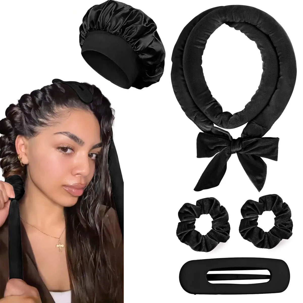 No Heat Hair Rollers Heatless Curling Rod Headband Soft Hair Curler Satin Curlers Curls Sleeping Bonnet Night Cap Styling Tools