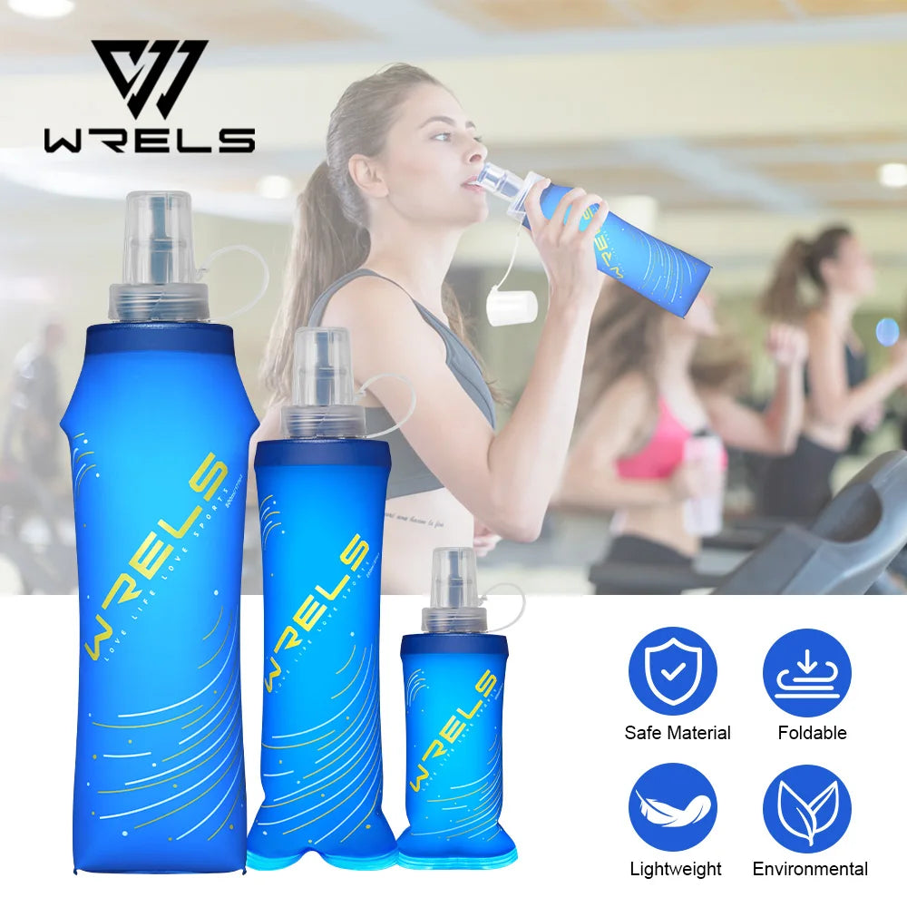 WRELS Soft Folding Water Bottles BPA-Free Collapsible Flask Lightweight Running Water Bottle Sports Water Bag TPU Soft Flask