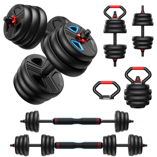 FEIERDUN 9-20kg Adjustable Dumbbells 2er Set, 5-in-1 Barbell, Kettlebell, Push-up Stand, Full Body Strength Training