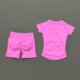 2 Pieces HISTELLO Sports Sets Short Sleeve Seamless Yoga Top Fitness Set Women Workout Running Sports Shorts Gym Suit