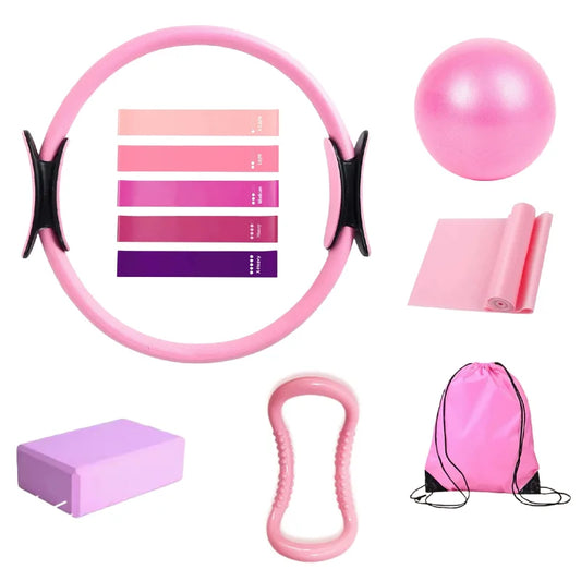Pilates 11-Piece Set, Includes 13inch Magic Rings, Pilates Ring Ball Set (with 5 Resistance Bands), Yoga Block, Resistance Bands, Convenient Home Fitness Set