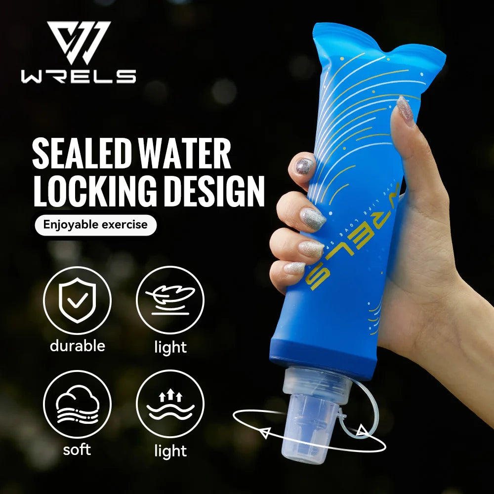 WRELS Soft Folding Water Bottles BPA-Free Collapsible Flask Lightweight Running Water Bottle Sports Water Bag TPU Soft Flask