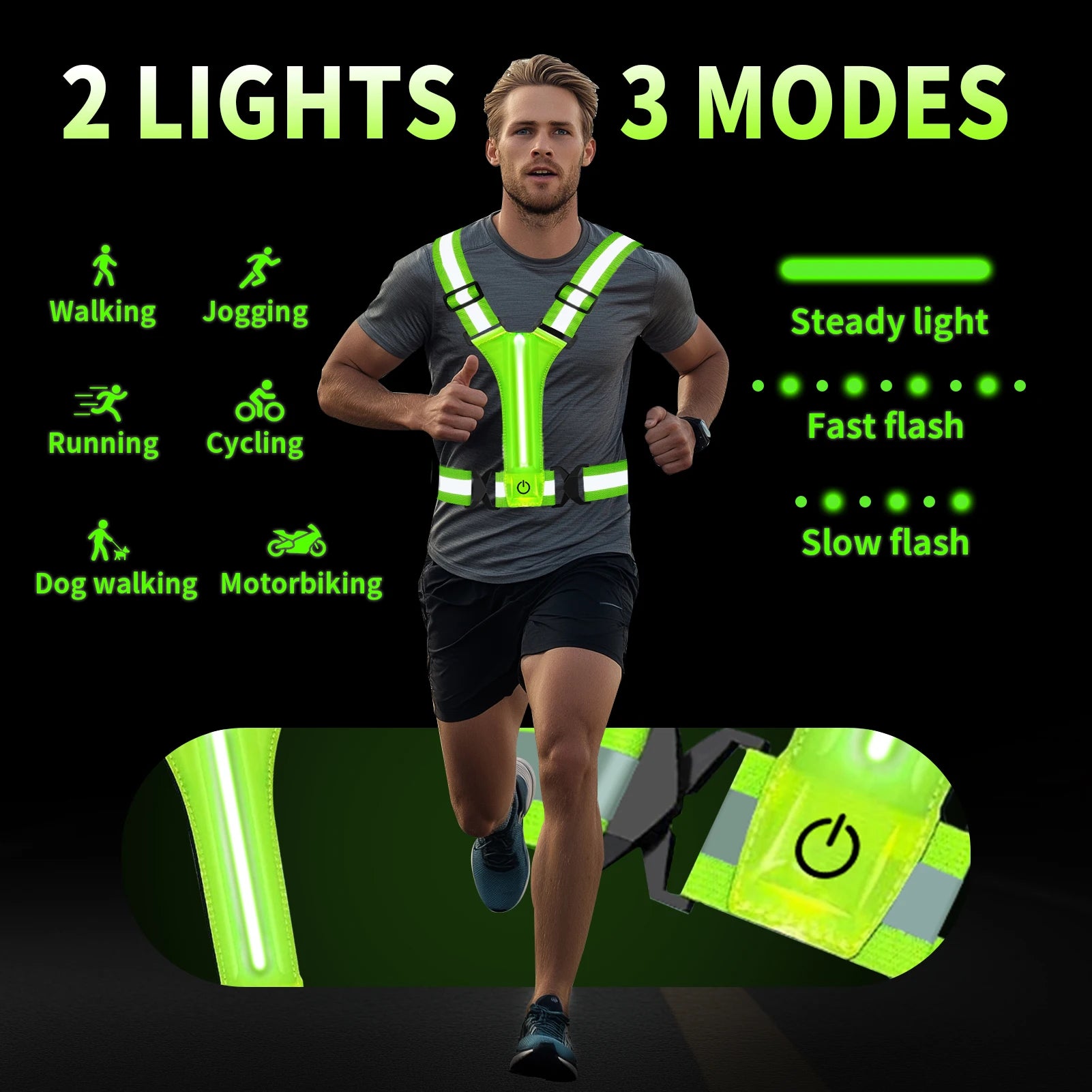 LED Night Running Vest Reflective Cycling Walking Highlight Security Vests USB Rechargeable Safety Straps for Kids Adults Biking