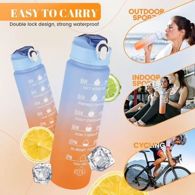 1-8pcs BPA Free Leak Proof Plastic Straw Sports Water Bottle High Quality Tour Hiking Portable  Drink Bottles with Time Marker