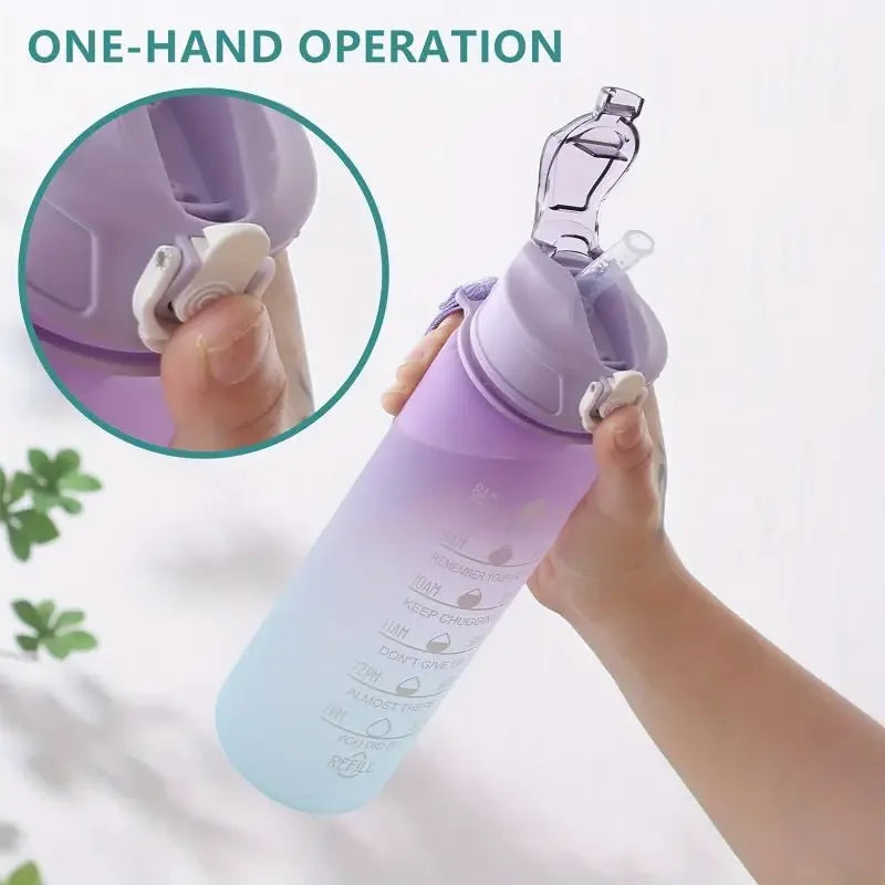 1-8pcs BPA Free Leak Proof Plastic Straw Sports Water Bottle High Quality Tour Hiking Portable  Drink Bottles with Time Marker
