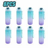 1-8pcs BPA Free Leak Proof Plastic Straw Sports Water Bottle High Quality Tour Hiking Portable  Drink Bottles with Time Marker