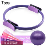 7Pcs/Set Pilates Ring Set, Magic Circle, Explosion-Proof Pilates Mini Ball, High Elastic Resistance Band, Yoga Wheat Tube Bal