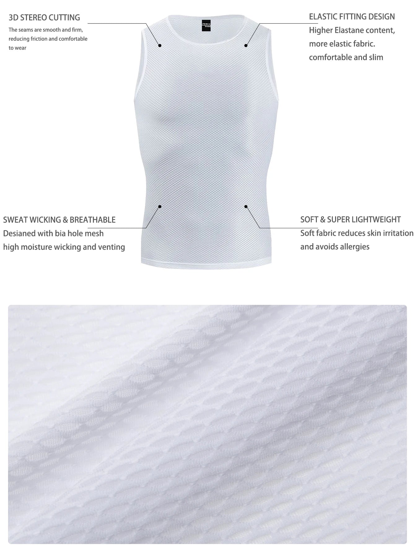 Cycling Base Layer Reflective Underwear White Jersey Sport Vest Men Undershirt Quick Dry Elastici Road Bike