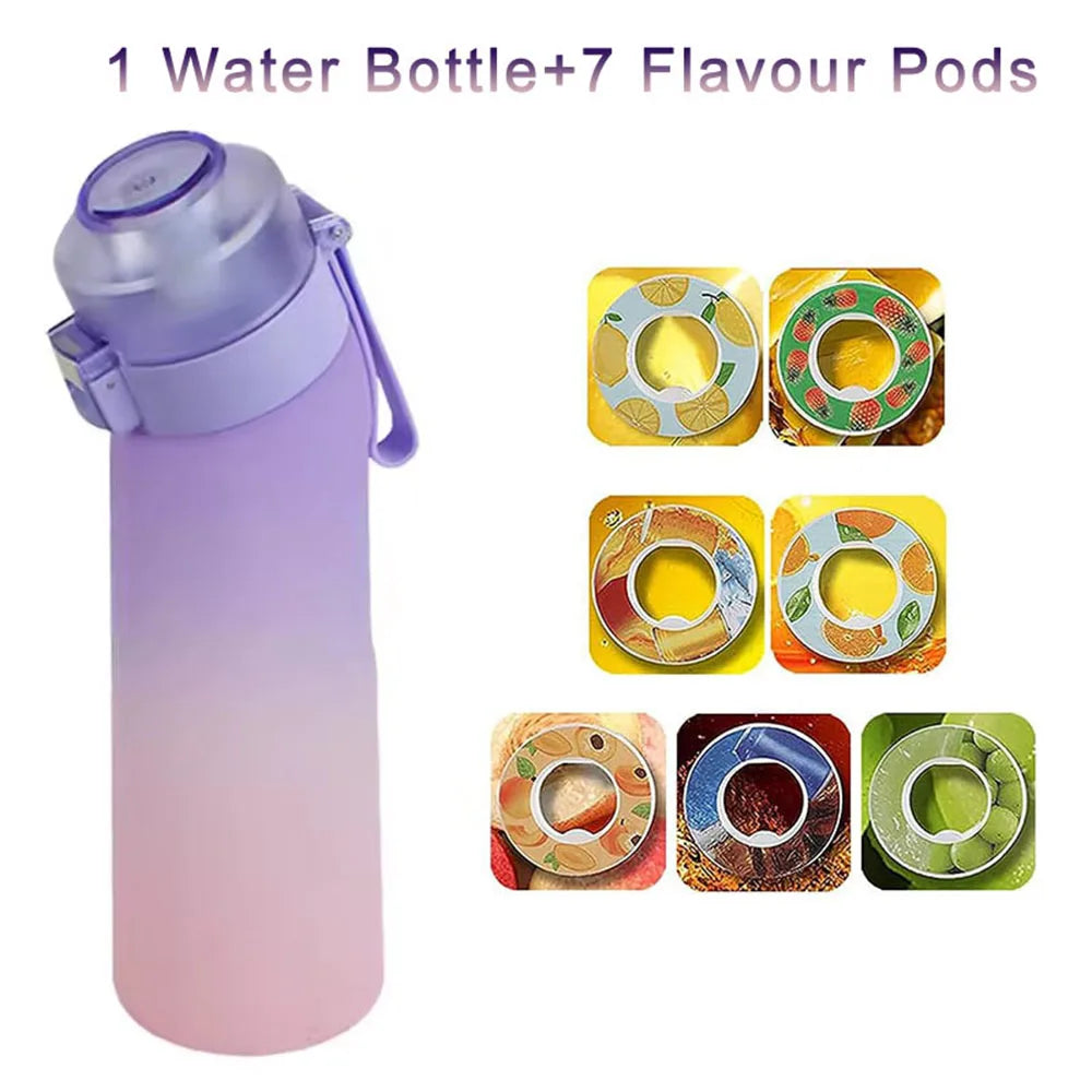 650ML Sports Air Water Bottle BPA Free, Fruit Scent Pods Air Flavor Caps,Leak Proof Sports Water Cup for Outdoor Running Gym