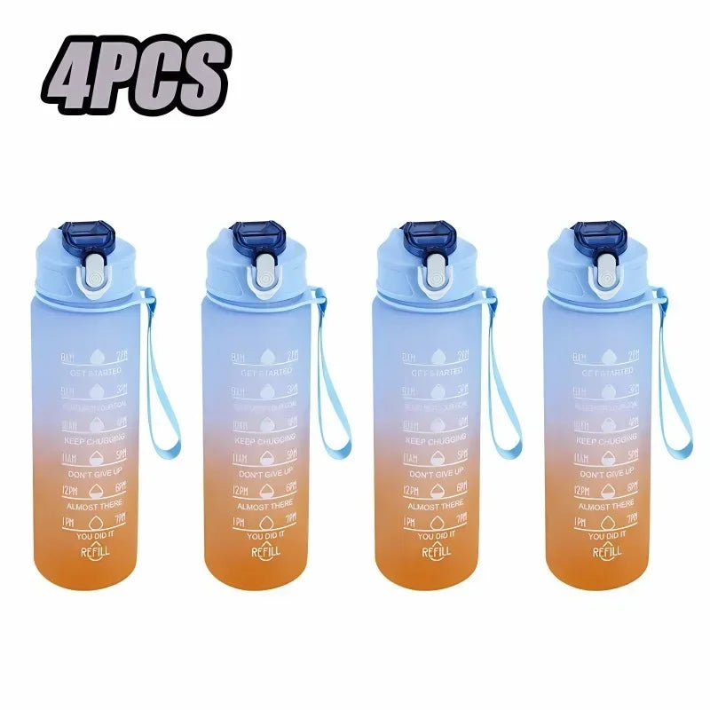 1-8pcs BPA Free Leak Proof Plastic Straw Sports Water Bottle High Quality Tour Hiking Portable  Drink Bottles with Time Marker