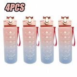 1-8pcs BPA Free Leak Proof Plastic Straw Sports Water Bottle High Quality Tour Hiking Portable  Drink Bottles with Time Marker