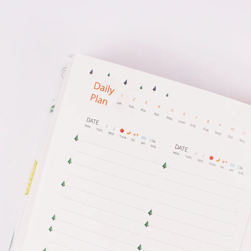 365 Planner Notebook Colorful Inner Page Illustration Daily Yearly Plan Diary Book Record Life Agenda Journal Notepads