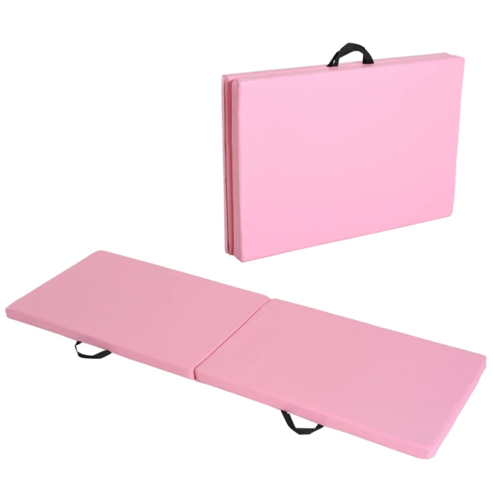 Exercise Mat Foldable Gym Mat with Handles for Yoga, Mma, Fitness, Pilates, Synthetic Cover, 180 X 60 X 5 Cm, Pink
