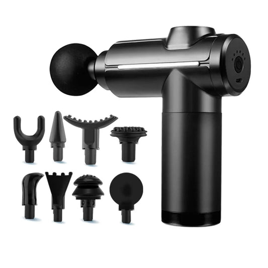 Portable Black Percussion Gun, Deep Muscle Relaxation Electric Massage Gun, Deep Tissue Muscle Relief Massager, 8 Massage Heads