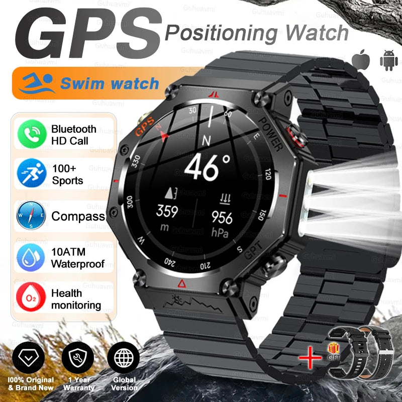 GPS New Titanium alloy Smart Watch AMOLED 10ATM Waterproof Compass Tactics Flashlight Voice Call Sport Men Fitness Swim Bracelet