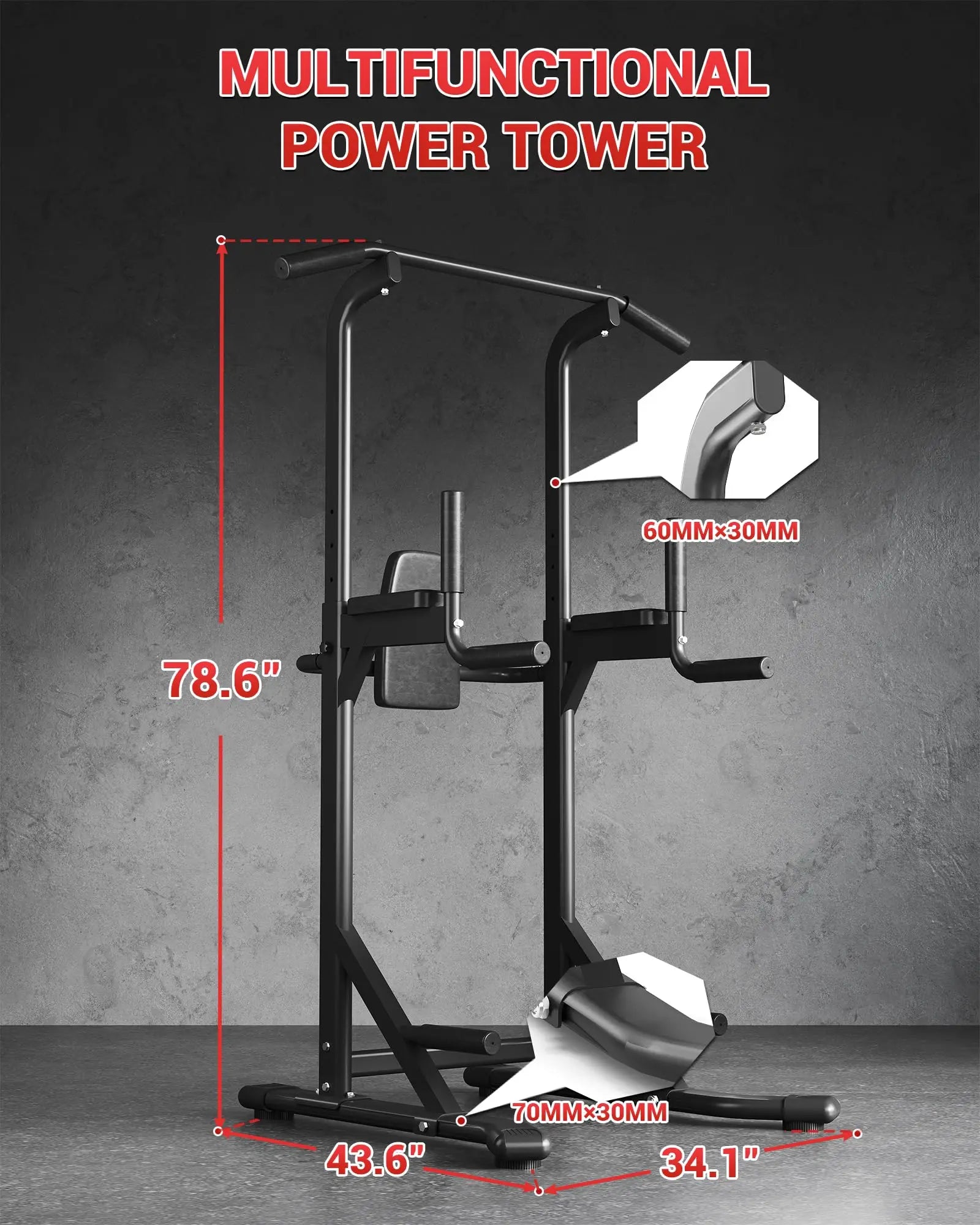 Heavy Duty Power Tower Pull Up Bar Free-Standing Dip Station 200KG Home Gym Multi-Function Strength Training Fitness Equipment