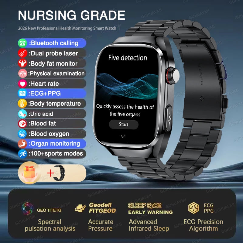 New ECG Smart Watch Men Women, Health Diagnosis, Organ Monitoring, Body Analysis, Blood Pressure, Blood Oxygen, Blood Fat, Uric Acid, Temperature Monitor, Bluetooth Call, Waterproof Fitness Tracker, Sports Smartwatch