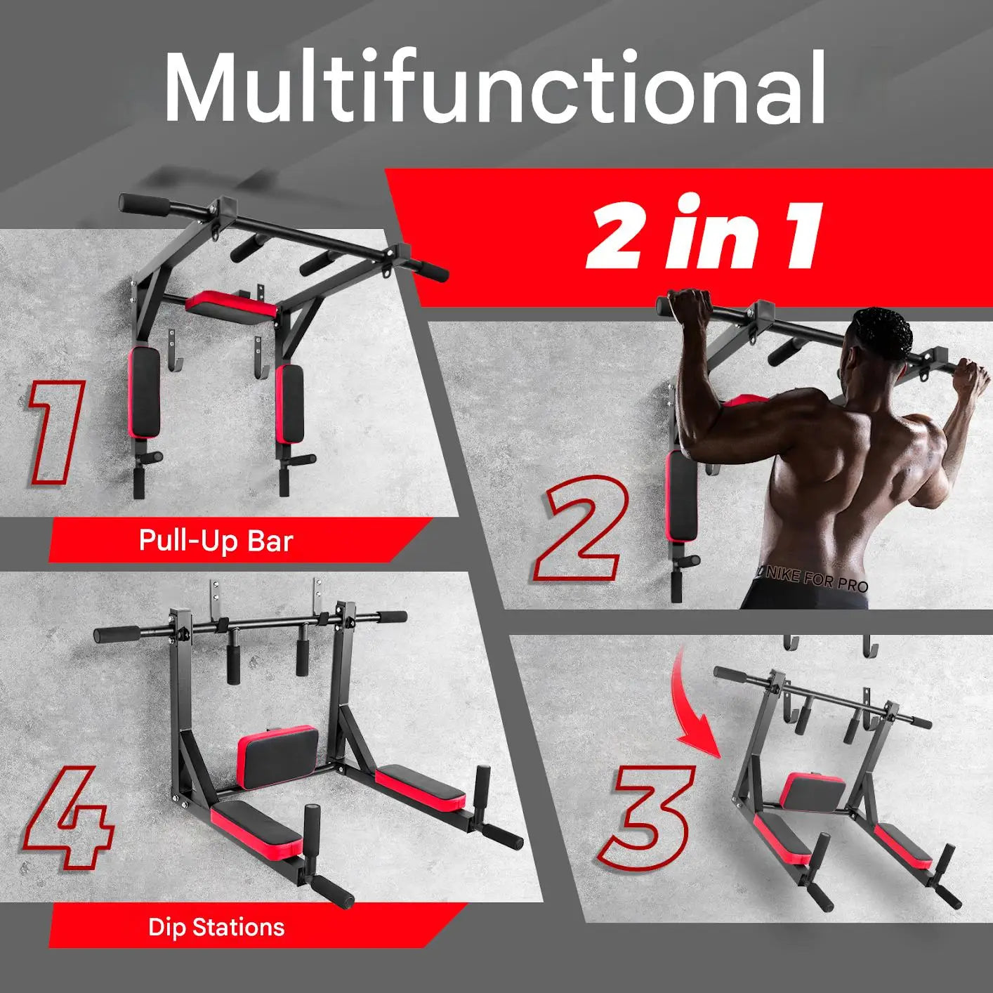 Wall-Mounted Pull-up Bar Fitness Horizontal Bar Multifunctional Dip Station With Eyelets For Punching Bag Home Gym Accessories