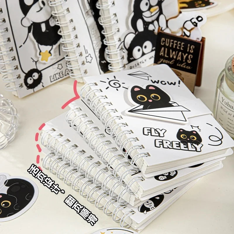 A7 Pocket Spiral Notebook with Velcro Closure Capybara Panda Mini Journal for Student Vocabulary Motivational Portable Pad