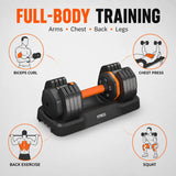 2 adjustable dumbbells of 25kg/55LB, suitable for home workouts, fitness equipment, equipped with a QuickLock system for arm and muscle training