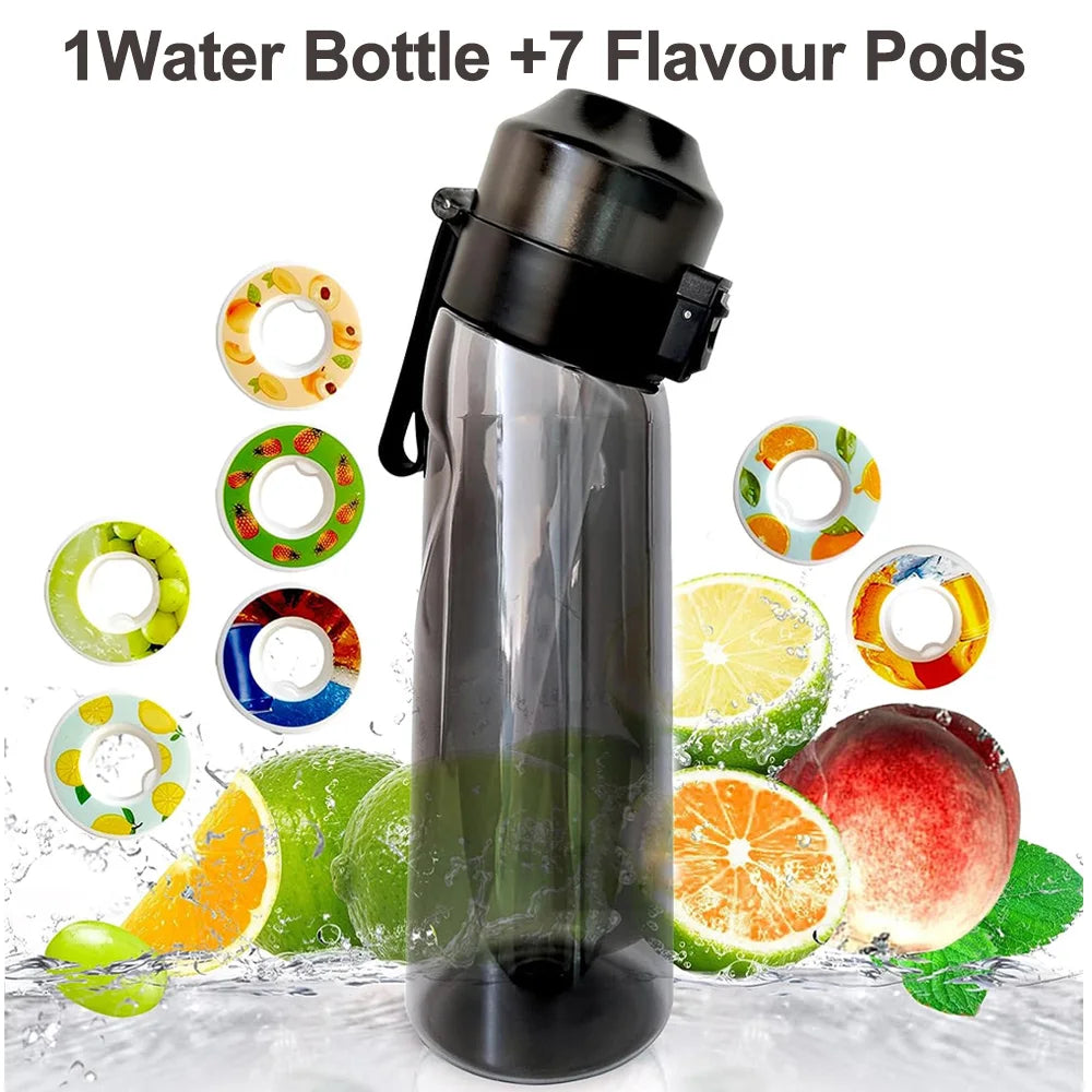 650ML Sports Air Water Bottle BPA Free, Fruit Scent Pods Air Flavor Caps,Leak Proof Sports Water Cup for Outdoor Running Gym