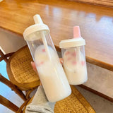 Large Capacity Pearl Milk Tea Glass Cup with Straw, Simple Design Plastic Water Bottle, Casual Style Drinkware for Daily Use