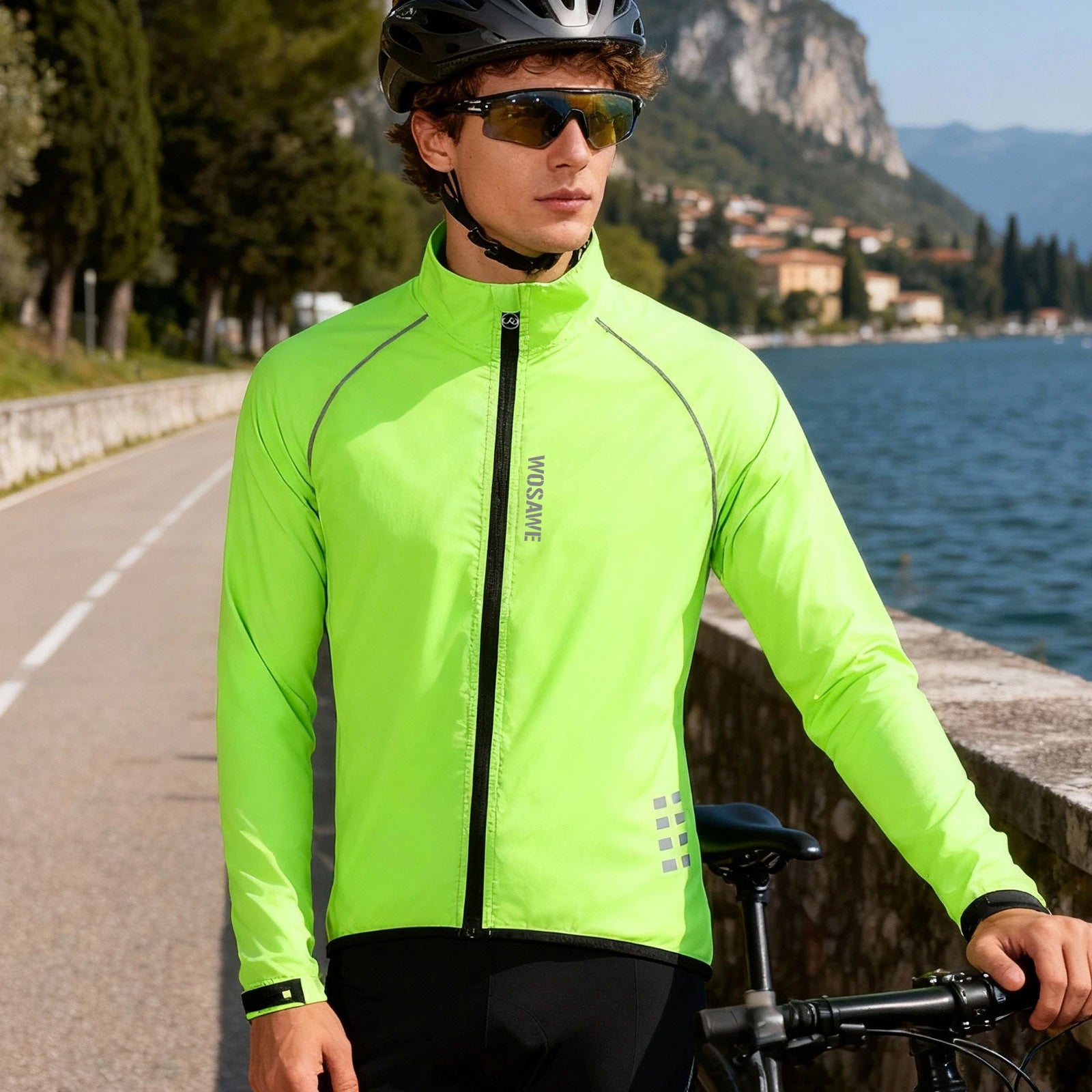 WOSAWE Men's Cycling Windbreaker Ultralight Reflective Windproof Jacket Men MTB Road Bike Wind Coat Long Sleeve Bicycle Clothing