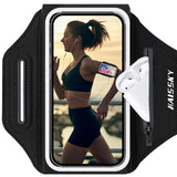 Haissky Running Sport Armband For iPhone 17 16 15 14 13 Pro Max Air Plus Outdoor Workout Zipper Pocket Touchscreen Arm Bag Pouch