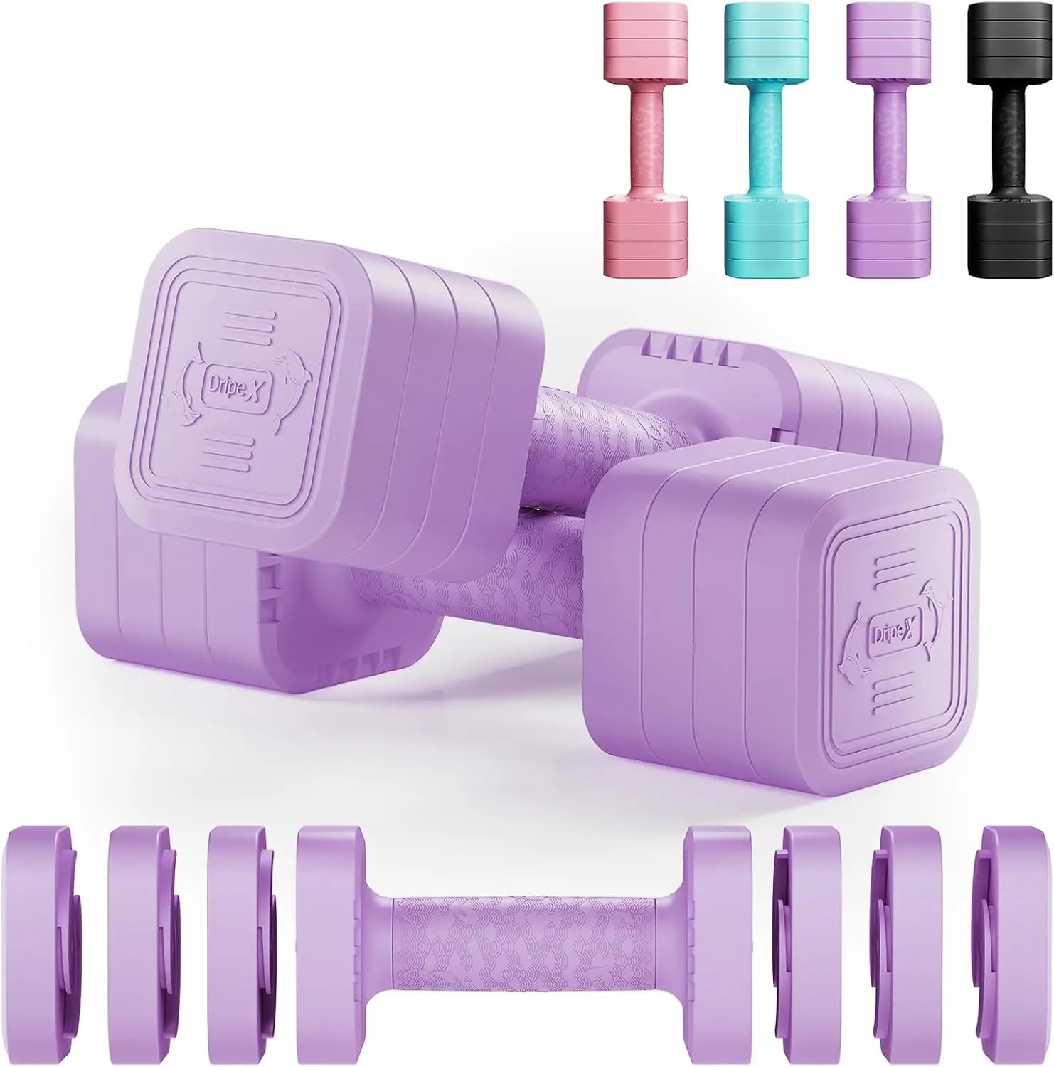 Dripex Adjustable Dumbbells Weight Set 2.5kg 5kg 10kg Dumbbell Pair 4-in-1 Weight Dumbbells Set Women Men with Non-Slip Handle