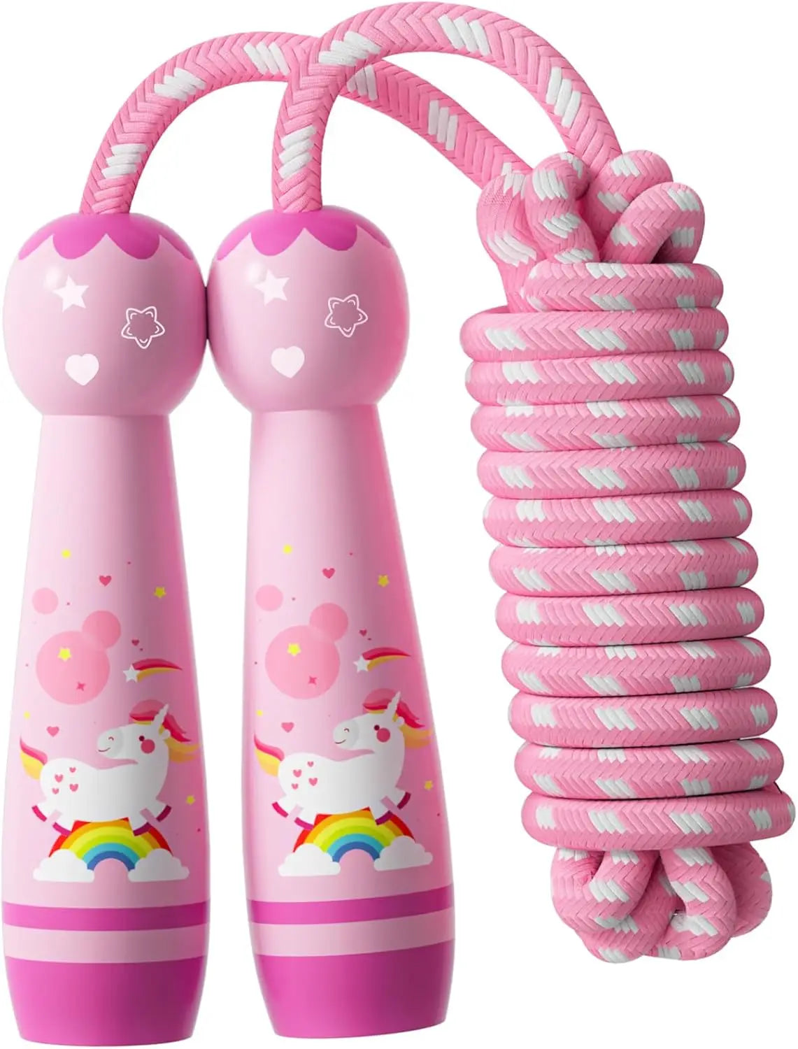 Adjustable Kids Jump Rope - Cotton Braided Skipping Rope with Wooden Handle for Toddlers, Boys & Girls, Beginner Fitness Workout