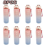 1-8pcs BPA Free Leak Proof Plastic Straw Sports Water Bottle High Quality Tour Hiking Portable  Drink Bottles with Time Marker