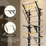 Wall-Mounted Climbing Frame with Pull-up and Dip Bars – 86.6-Inch Indoor Climbing Rack, Wall-Mountable – Adult Wooden Climbing W