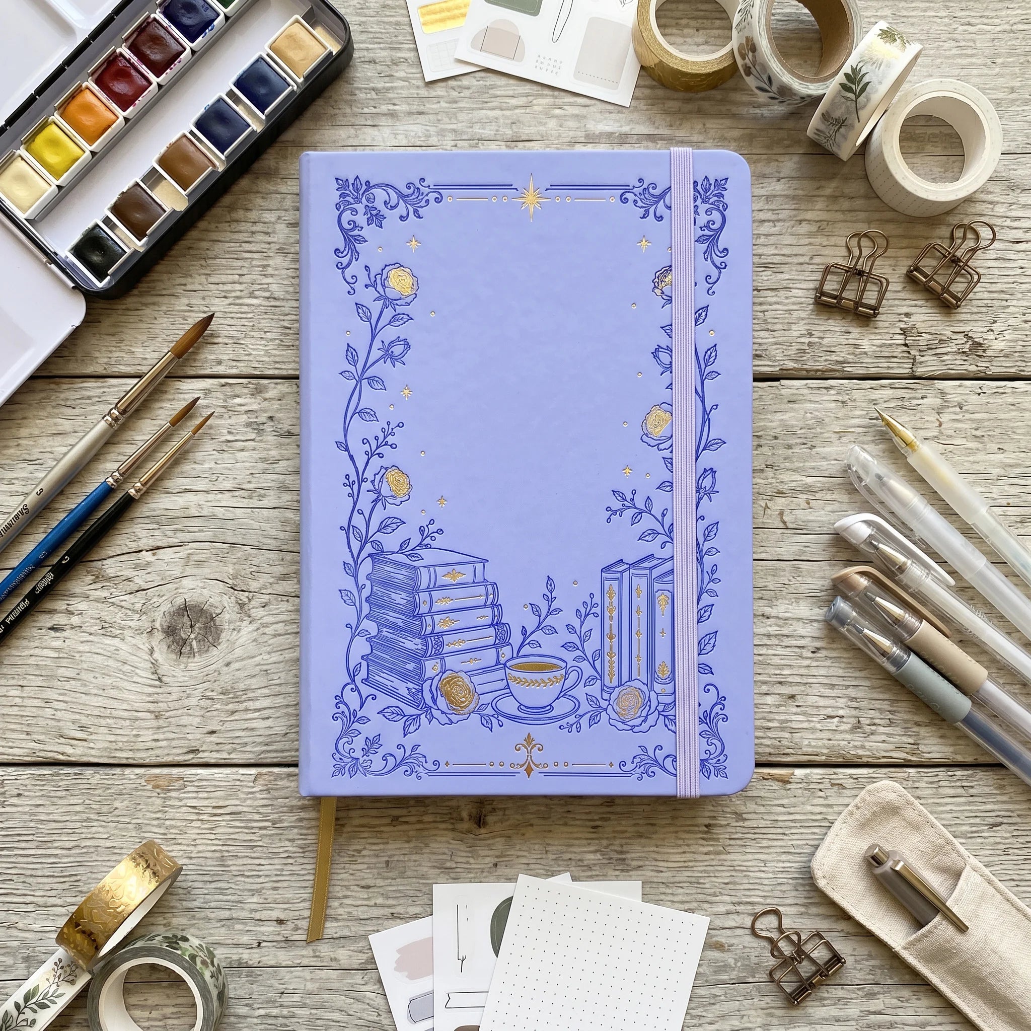 BUKE A5 Dot Grid Notebook PU Leather Cover Hardcover Floral Embossed Tea Cup Books Elegant Handwriting Journal