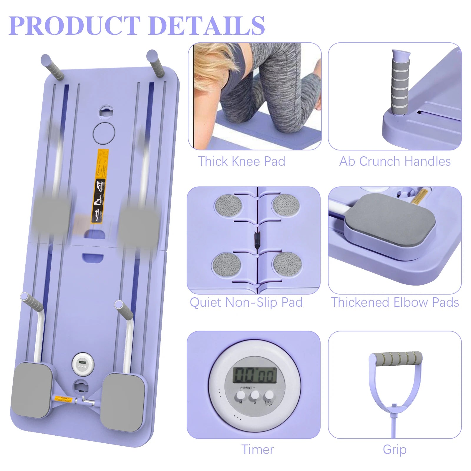 Multi-functional Pilates Board Automatic Rebound Abdominal Exercise Equipment Foldable Fitness Push Up Board with Resistance Bands EVA Elbow Pad Phone Holder for Home Office Full Body Core Workout Max 100kg