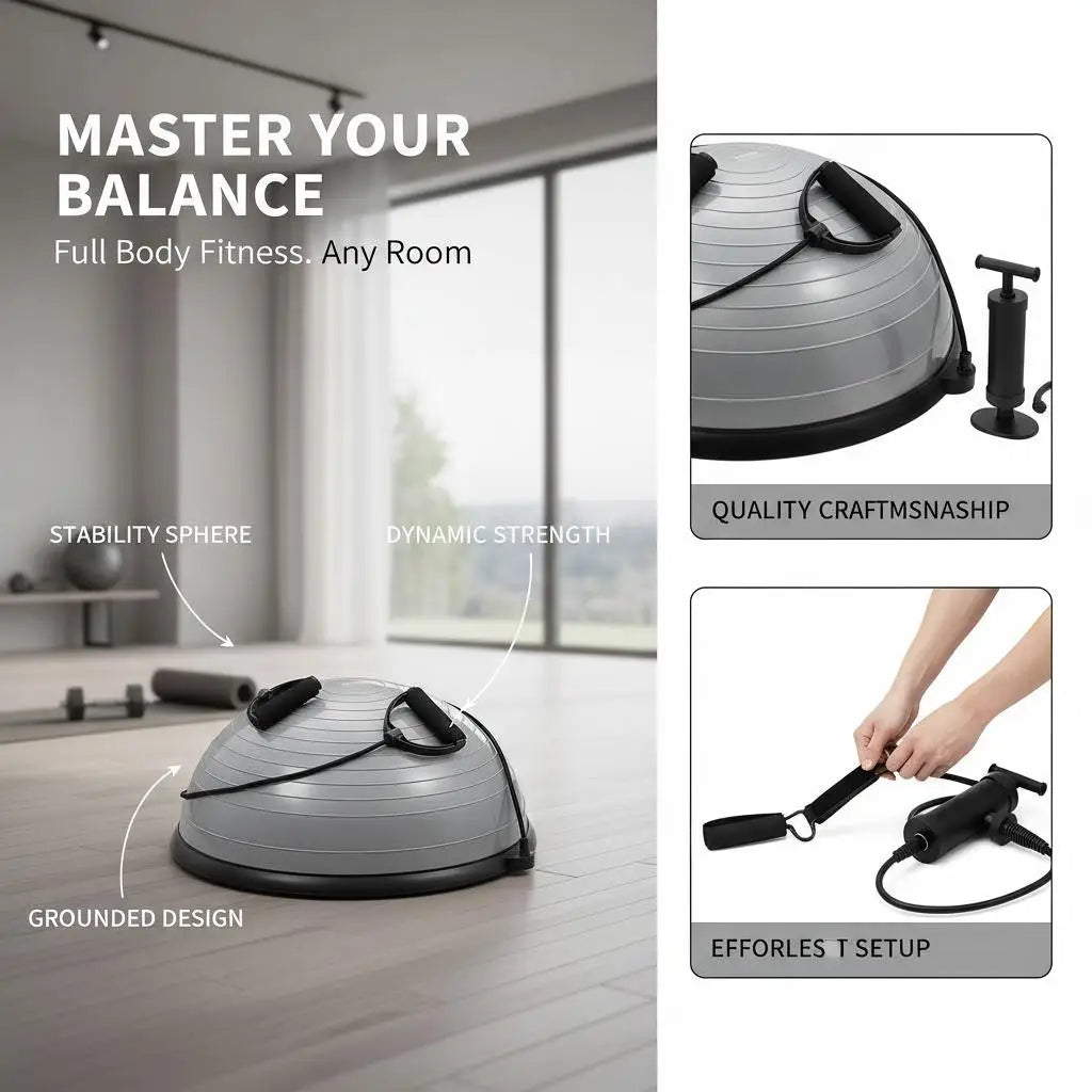 Fitness Half Ball 62cm Balance Ball 300kg Capacity Balance Station with Resistance Band and Foot Pump