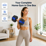 6-in-1 Adjustable Dumbbell Set, Plastic and Sand Filled Kettlebell Barbell Push Up Stand, Home Gym Fitness Equipment for Strength Training, Biceps Squats Lunges, Blue