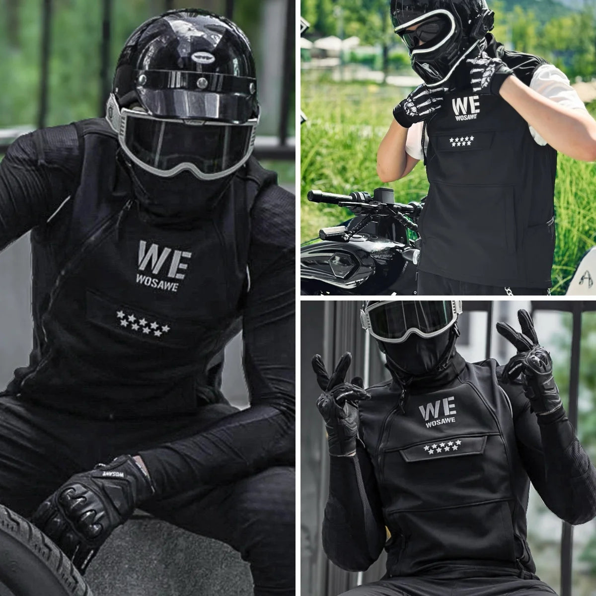 WOSAWE Multi-Pocket Men's Motorcycle Vest Sleeve-Less Jacket Motorcycle Rider Vest Reflective Warm Motorcycle Off Road Vest