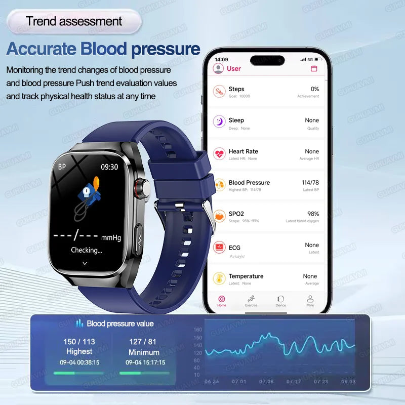 New ECG Smart Watch Men Women, Health Diagnosis, Organ Monitoring, Body Analysis, Blood Pressure, Blood Oxygen, Blood Fat, Uric Acid, Temperature Monitor, Bluetooth Call, Waterproof Fitness Tracker, Sports Smartwatch