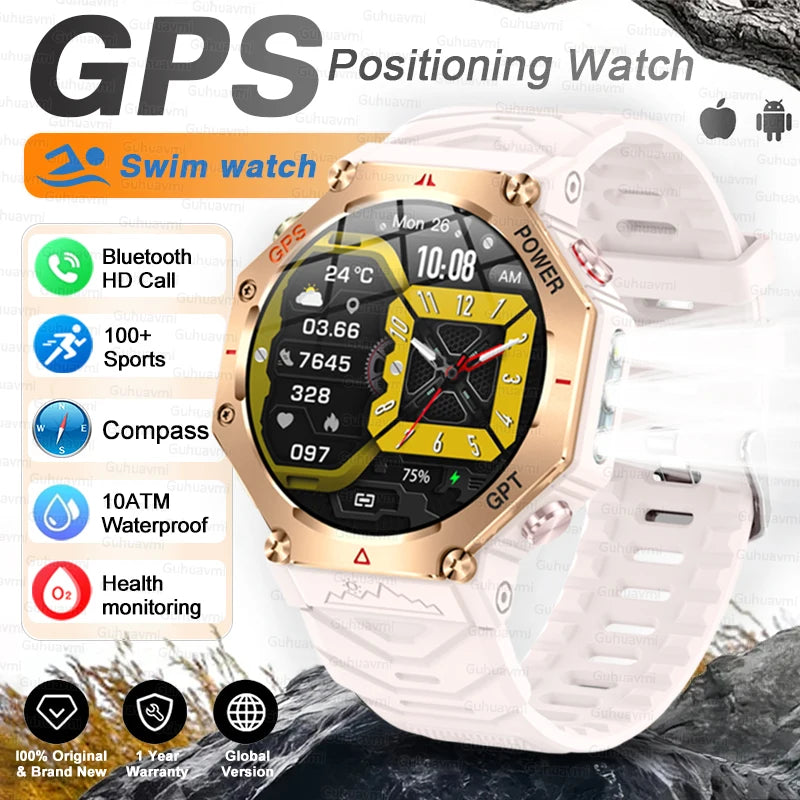 GPS New Titanium alloy Smart Watch AMOLED 10ATM Waterproof Compass Tactics Flashlight Voice Call Sport Men Fitness Swim Bracelet